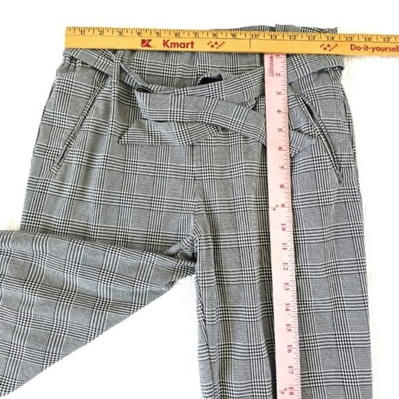 Zara Women's Plaid Trousers Dress Pants Size Small Black White Pull On Cuffs - Picture 3 of 15
